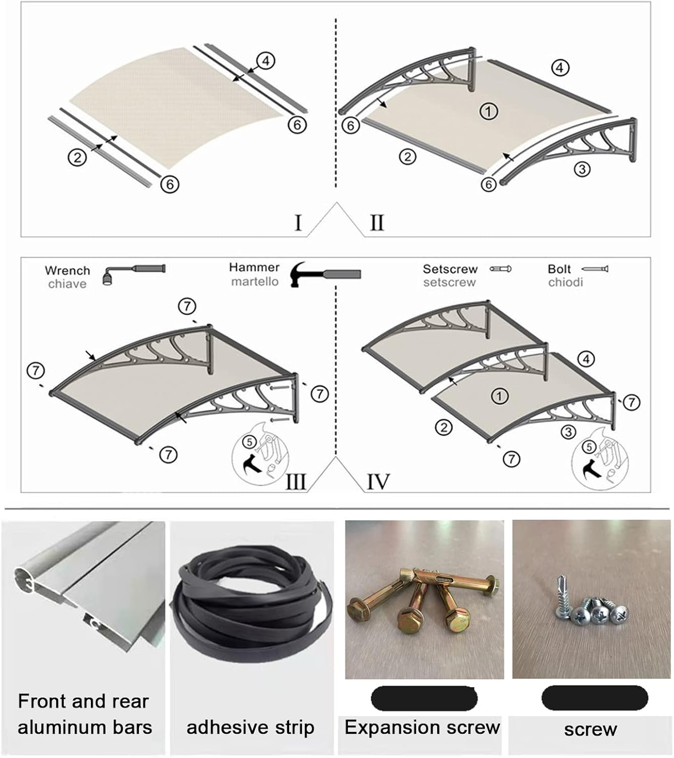Door Awning,Curved Front Door Canopy Outdoor Window Rain Shelter Cover,Roofing Canopies Awning Canopy Uv Snow Protection,Transparent Polycarbonate Board/Black Brackets (Transparent 60x230cm/24"x91")