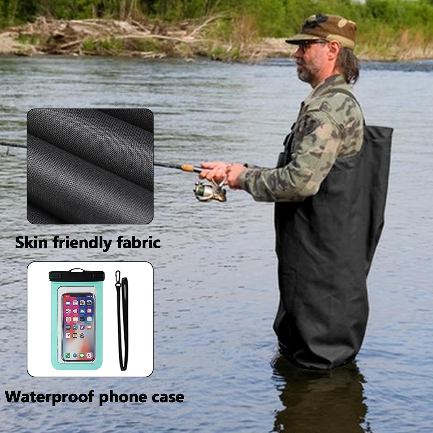 Fishing Chest Waders and Waist Wader Pants for Men, Waterproof PVC Lightweight Bootfoot Black Insulated Wading - Image 5