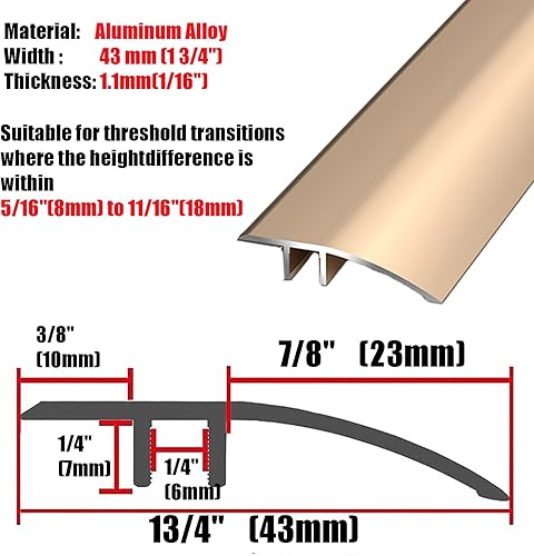 Miniatura 10 de Flauta de borde de puerta de entrada, tira de transición de piso de 1.6 pulgadas, rampa de umbral de aluminio, reductor de umbral de
