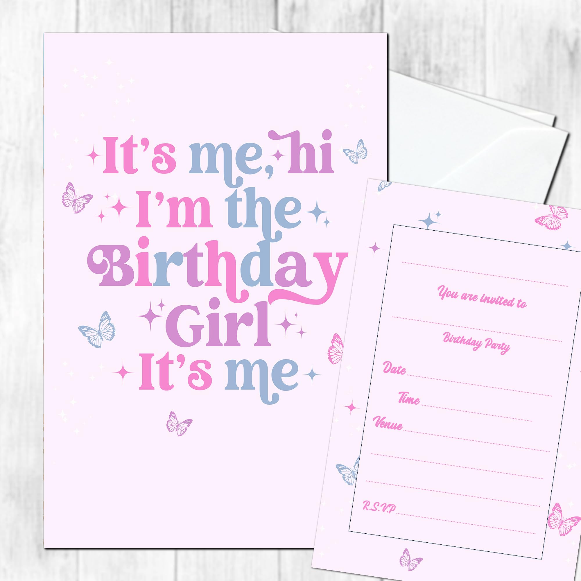 Girls Party Invites Princess Unicorn Rainbow (WRITE ON) Birthday Party Invitations (Its Me 12 with envelopes)