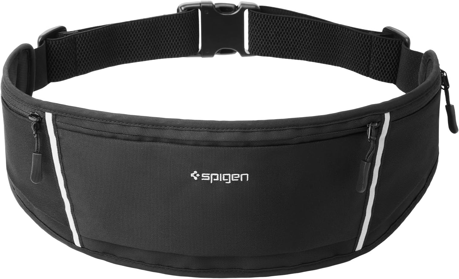 Spigen Dynamic Shield Running Belt, [Lightweight] [Quick-Drying] Running Phone Holder Bum Bag with Reflective Strip and Adjustable Waist Strap for Men and Women - Black