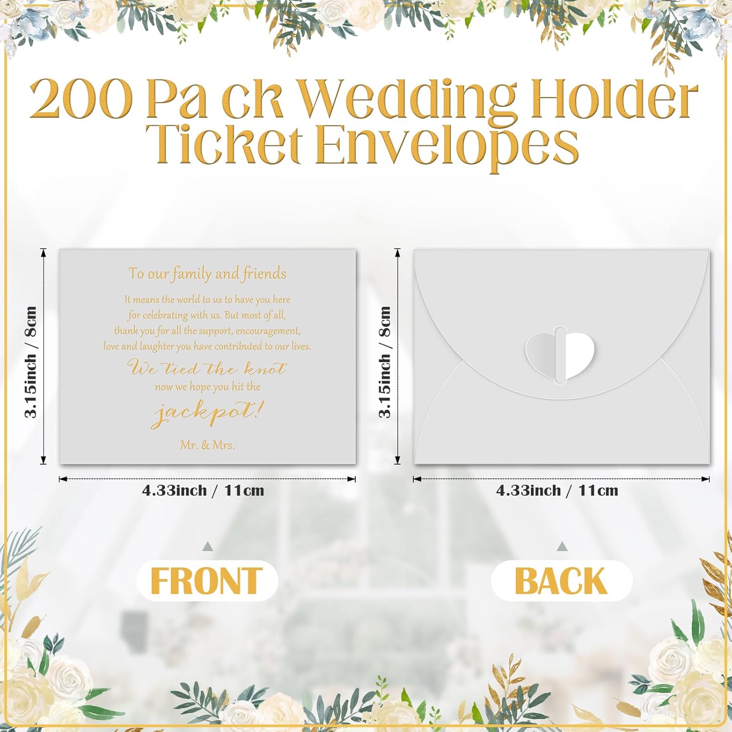 Sayglossy 200 Pack Tickets Holder for Wedding Favors Bulk Small Envelopes 4.3 x 3.15 Inches Paper Envelopes Holder for Scratch Stamp Scratch Wedding Bridal Shower Party Favors (White)