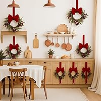 Vista 7 de 4 mini coronas de Navidad de 8 pulgadas, pequeñas para gabinetes de cocina, ventana, puerta delantera, bayas rojas artificiales y piñas, anillos