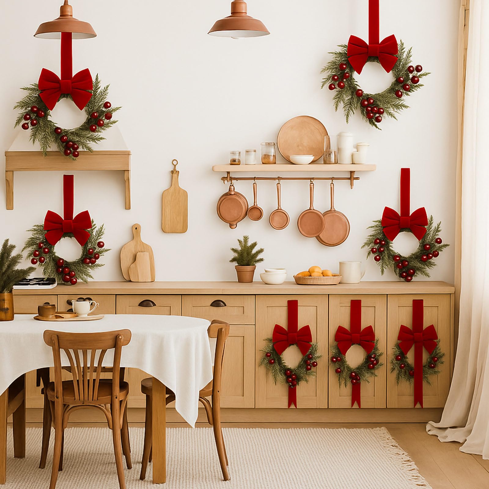 Lot de 8 anneaux de bougie de Noël artificiels avec baies rouges et pommes de pin - Décoration de table de Noël pour porte d'entrée
