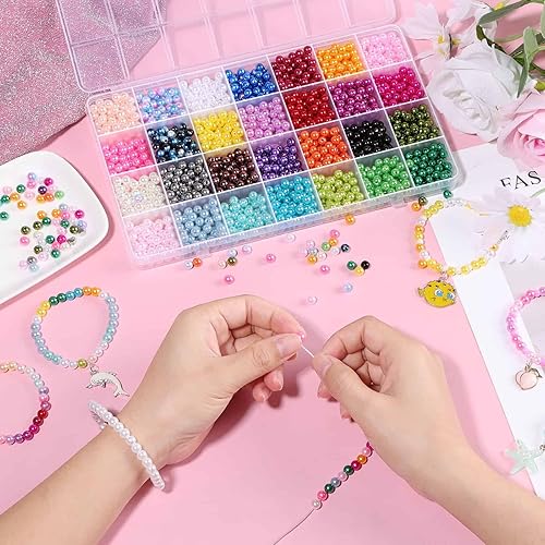 Miniatura 7 de Audab 2240 cuentas de perlas para fabricación de joyas, 28 colores, cuentas de perlas de colores para hacer pulseras, cuentas brillantes de 0.236