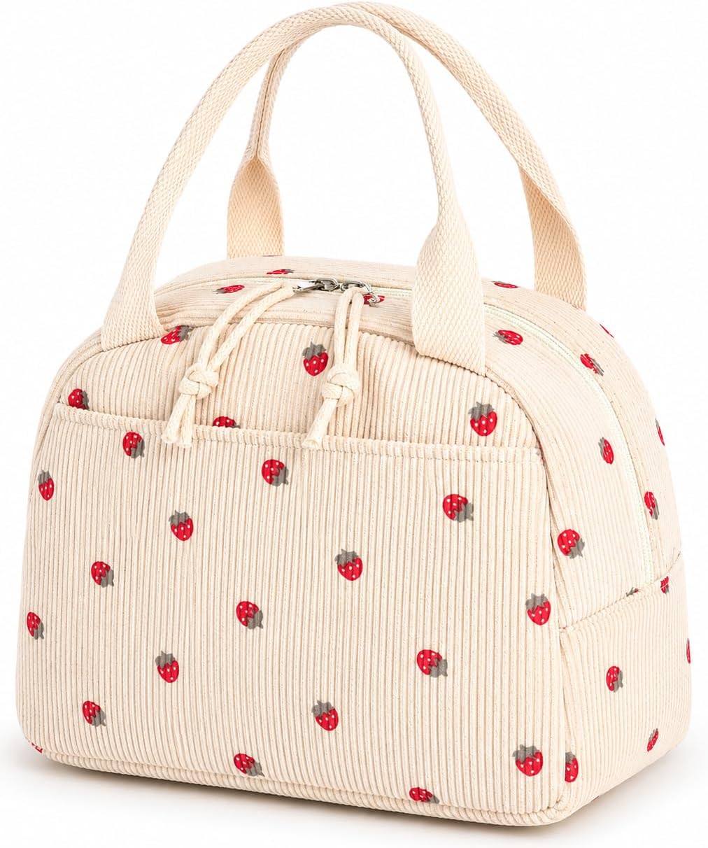 Bluboon Lunch Bag for Women Men Cute Corduroy Lunch Tote Bags Reusable Insulated Lunch Box Large Capacity Reusable Insulated Cooler for Work Picnic or Travel