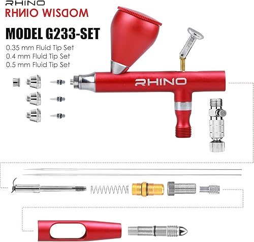 Miniatura 3 de Rhinowisdom Kit de aerógrafo - Juego de pistola de aerógrafo Alimentación por gravedad de doble acción con juegos de agujas de 0.35, 0.4 y 0.020 in