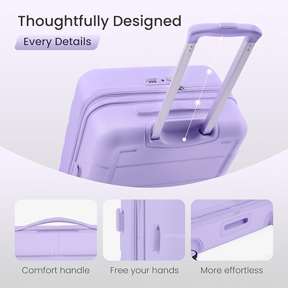 SHOWKOO Suitcase Sets 3 Piece Hard Shell PC+ABS Expandable Lightweight Durable Travel Suitcase with Spinner Wheels TSA Lock, 20 24 28 -Lavender Purple
