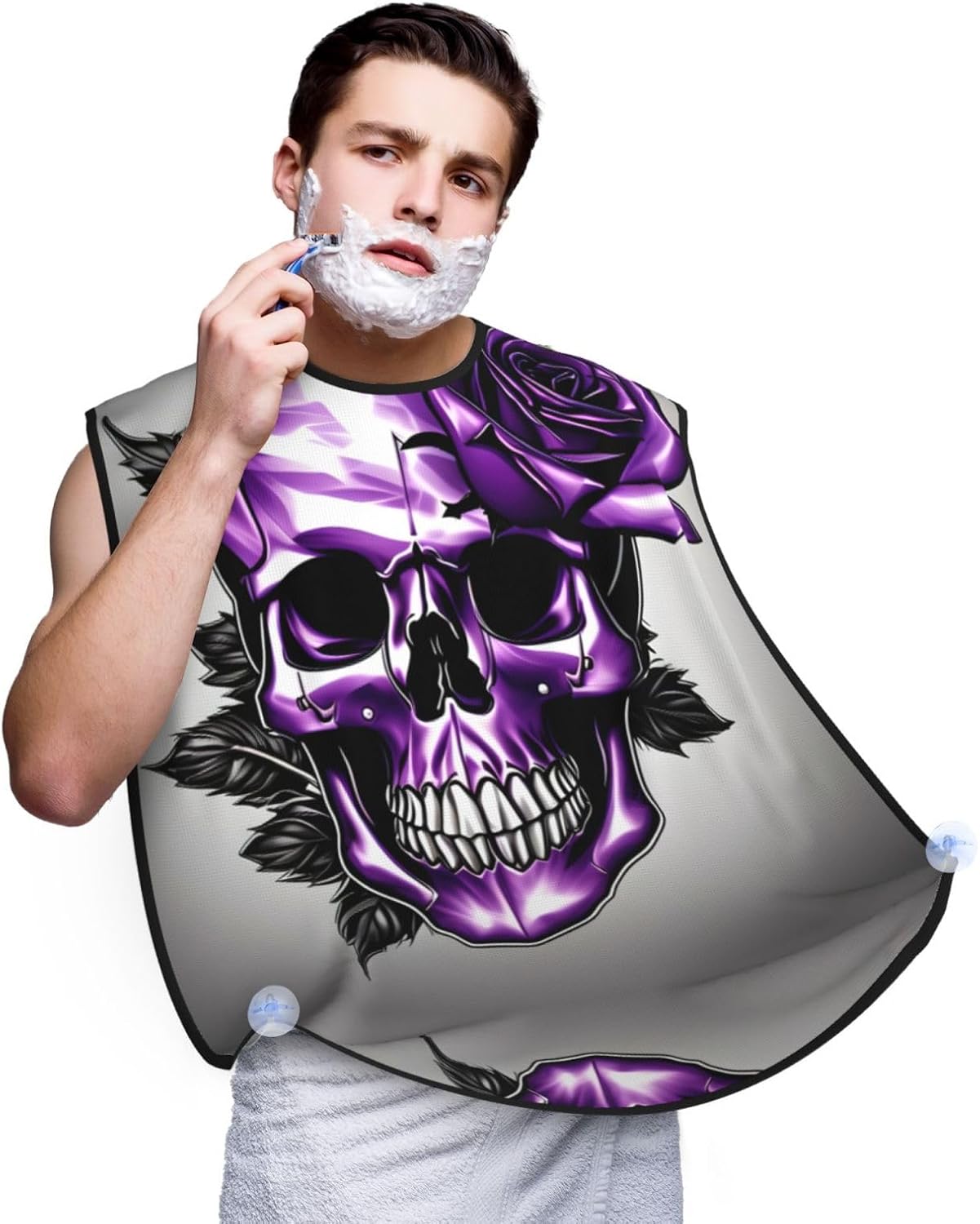 Purple Rose And Skull Print Beard Bib Apron For Men, Beard Hair Catcher For Men Shaving Trimming,Beard Cape Cloth