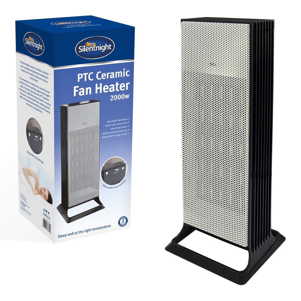 Silentnight 38360 Tower PTC Ceramic Heater 3 Heat Settings 800W 1200W  2000W, Black : Amazon.co.uk: Home u0026 Kitchen