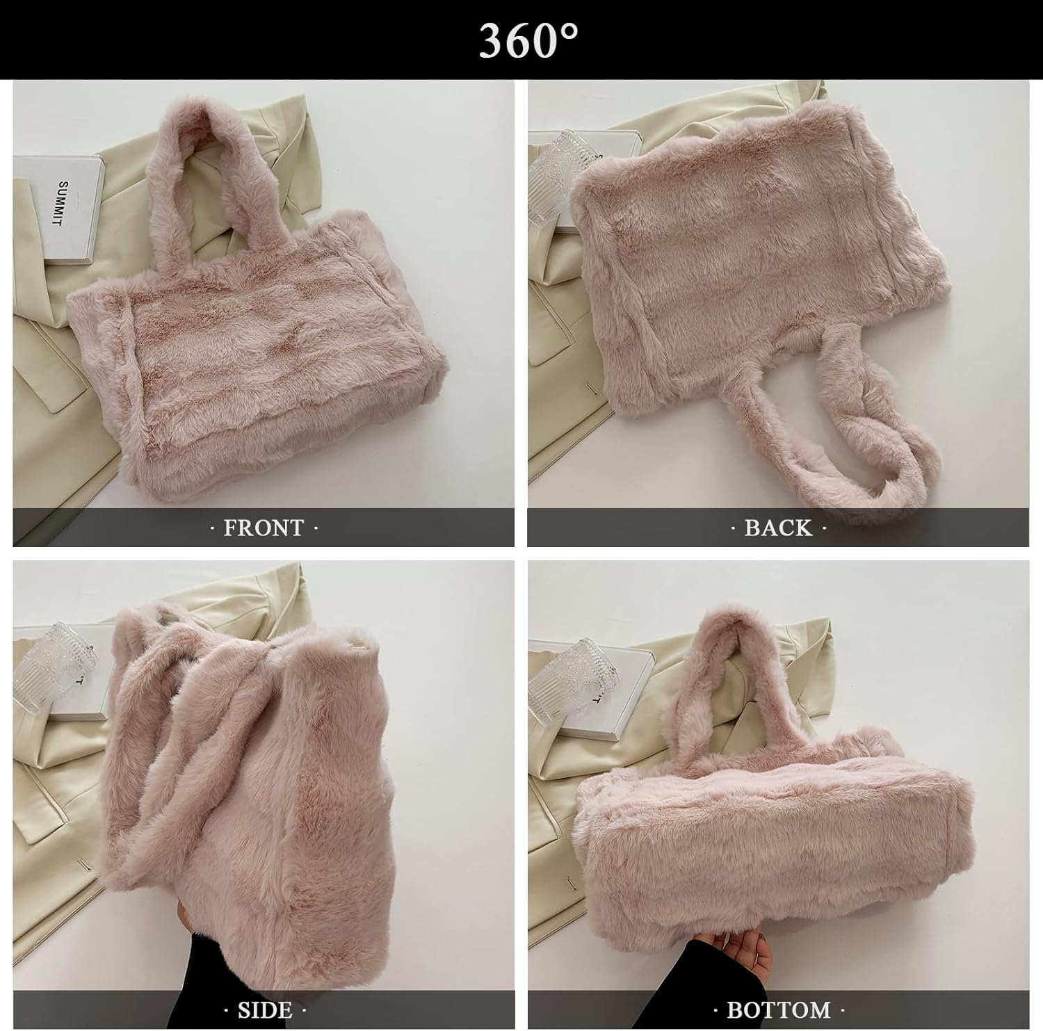 Fluffy Tote Bag Large Fur Purses for Women Winter Fuzzy Totes Furry Shoulder Handbag Plush Bags | Fluffy, Large, Fur, Winter, Fuzzy, Totes - Image 6