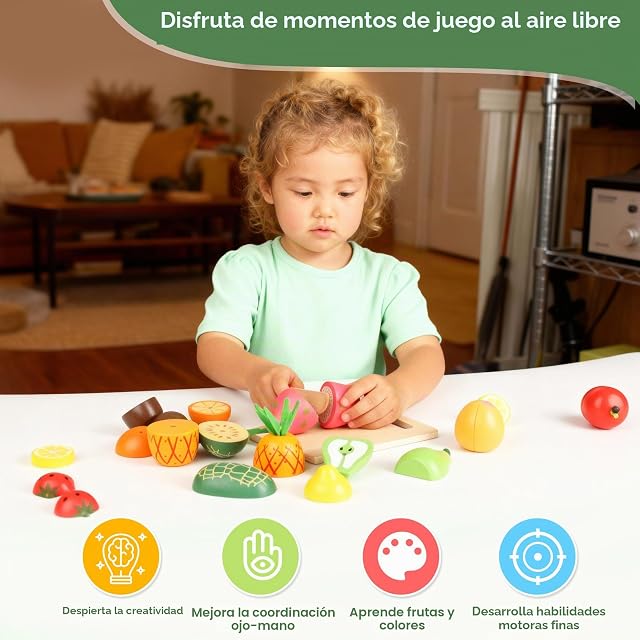 Foto 6 de 7 de JIYANA Frutas y Verduras Juguete de Madera para Cortar, Set Cocina Infantil Montessori 3 Años