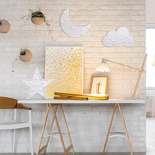 Miniatura 5 de Coume 3 piezas de luces LED decorativas de noche 3D de luna creciente, estrella, nube, luces nocturnas con control remoto, luces de habitación para