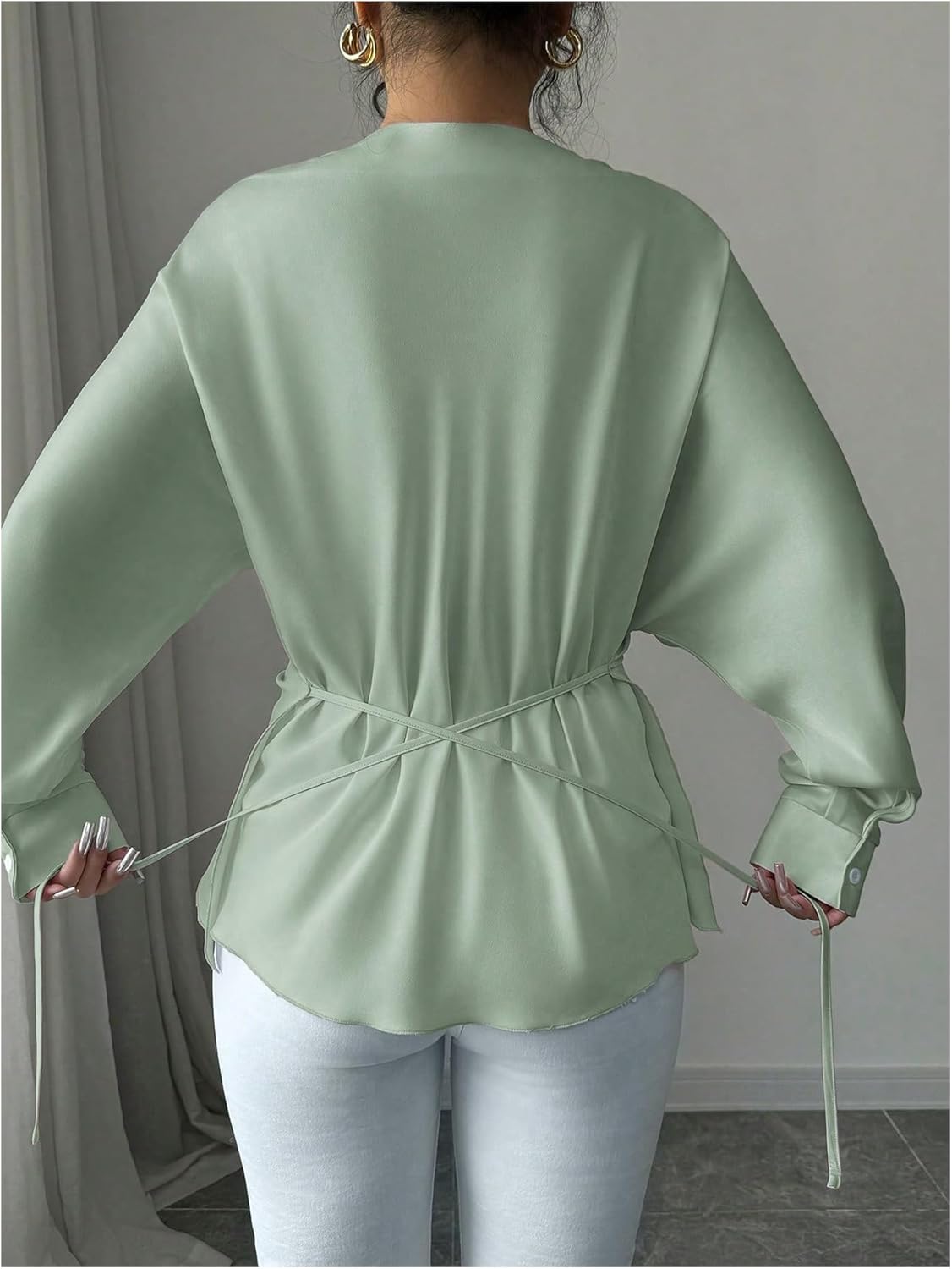 SOLY HUX Women's Criss Cross Wrap Tops Boat Neck Long Sleeve Tie Back Elegant Dressy Blouse - Image 3