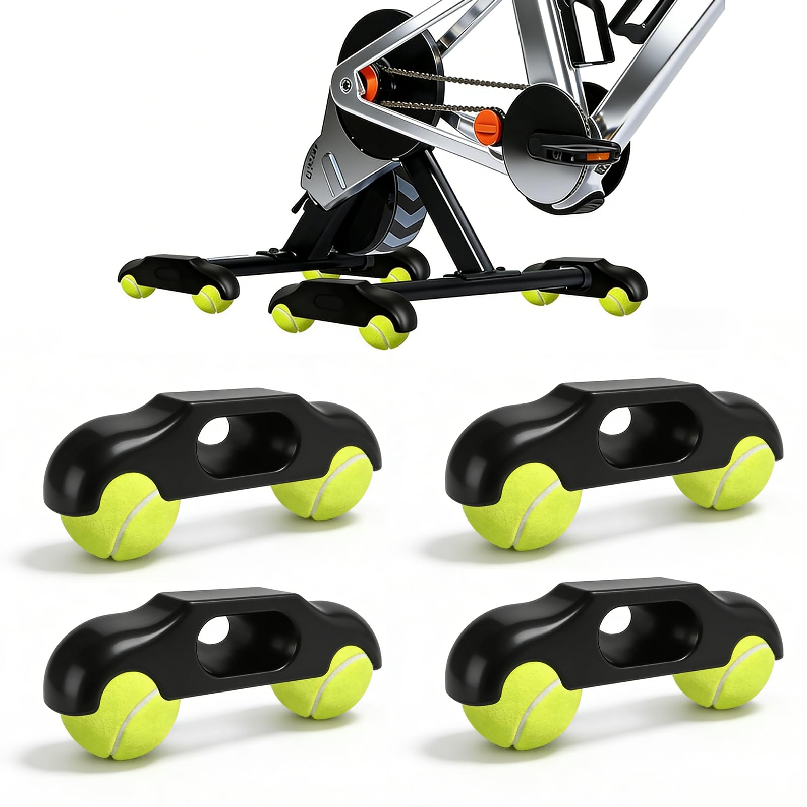 4 adattatori Rocker Plate Feet per bicicletta portatile con piedini per pallina da tennis per Wahoo Kickr Core 2 per allenamento a rulli indoor Cycling, incluse 8 palline da tennis