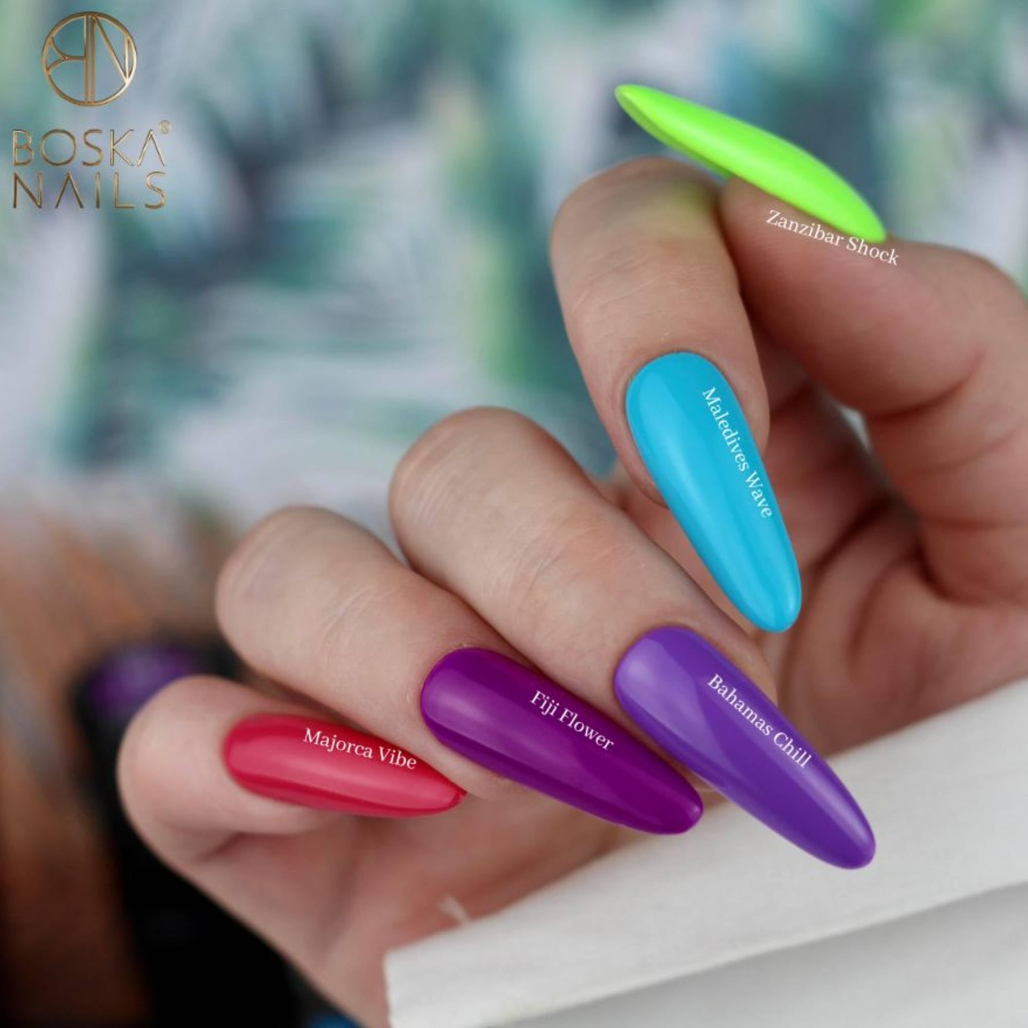 Boska Nails Island Paradise Colección de esmaltes híbridos 8 colores neón y pastel manicura veraniega duración hasta 3 semanas pincel profesional frascos de 6 ml