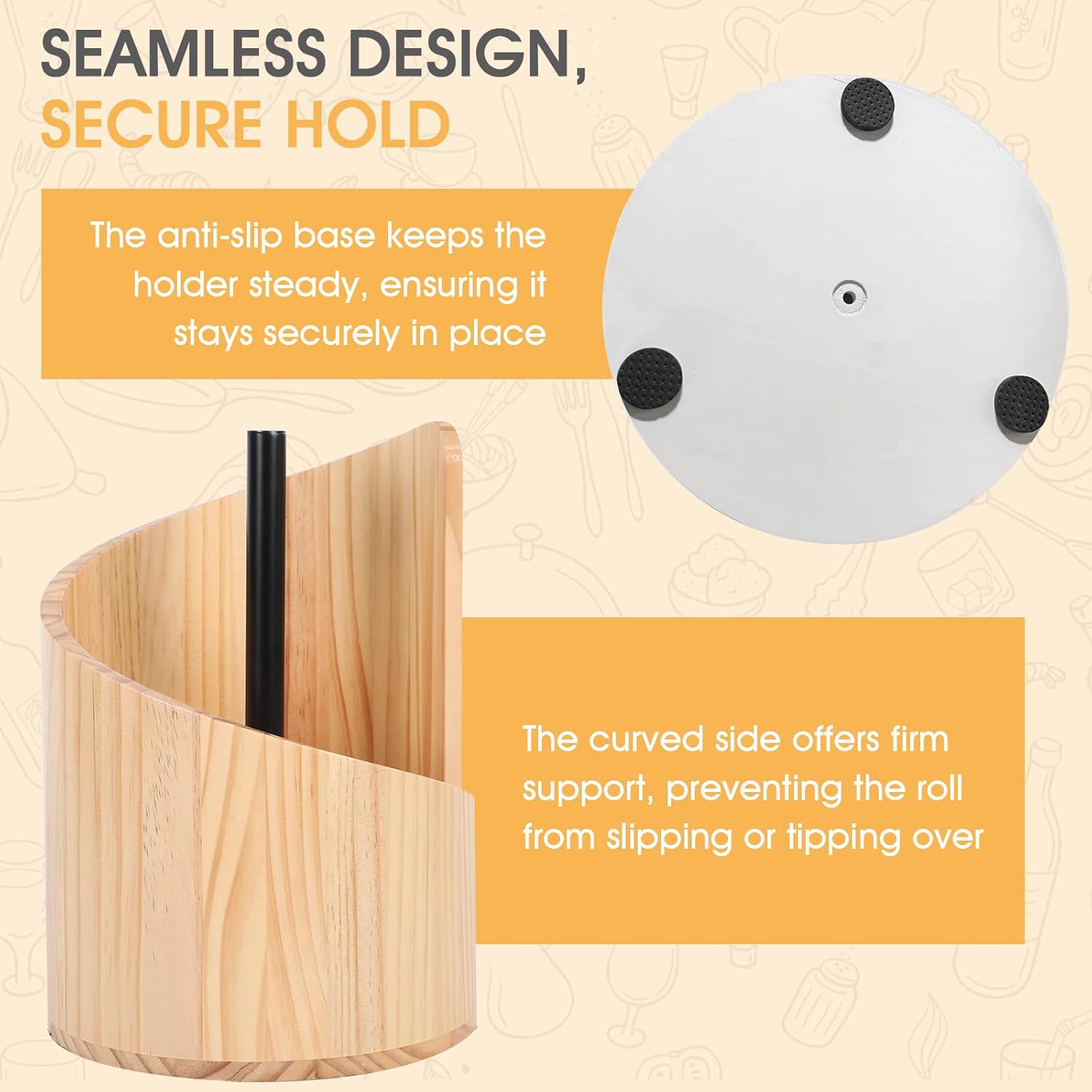 Mountain Paper Towel Holder Countertop, Natural Mango Wood Base with Iron Center Rod, Large Wooden Kitchen Paper Towel Holder, for Dining Table Home Decor, No Installation Required