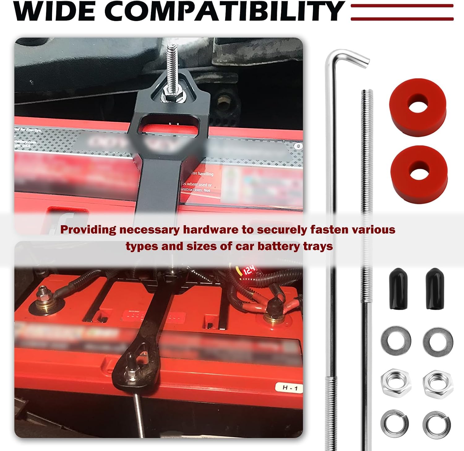 Universal Battery Hold Down Kit with J Hook,10 Inch Car Battery Holder Bracket Kit with J Bolt for Supporting Car Batteries Bracket,Cars Accessories Batteries Brackets Hold Down