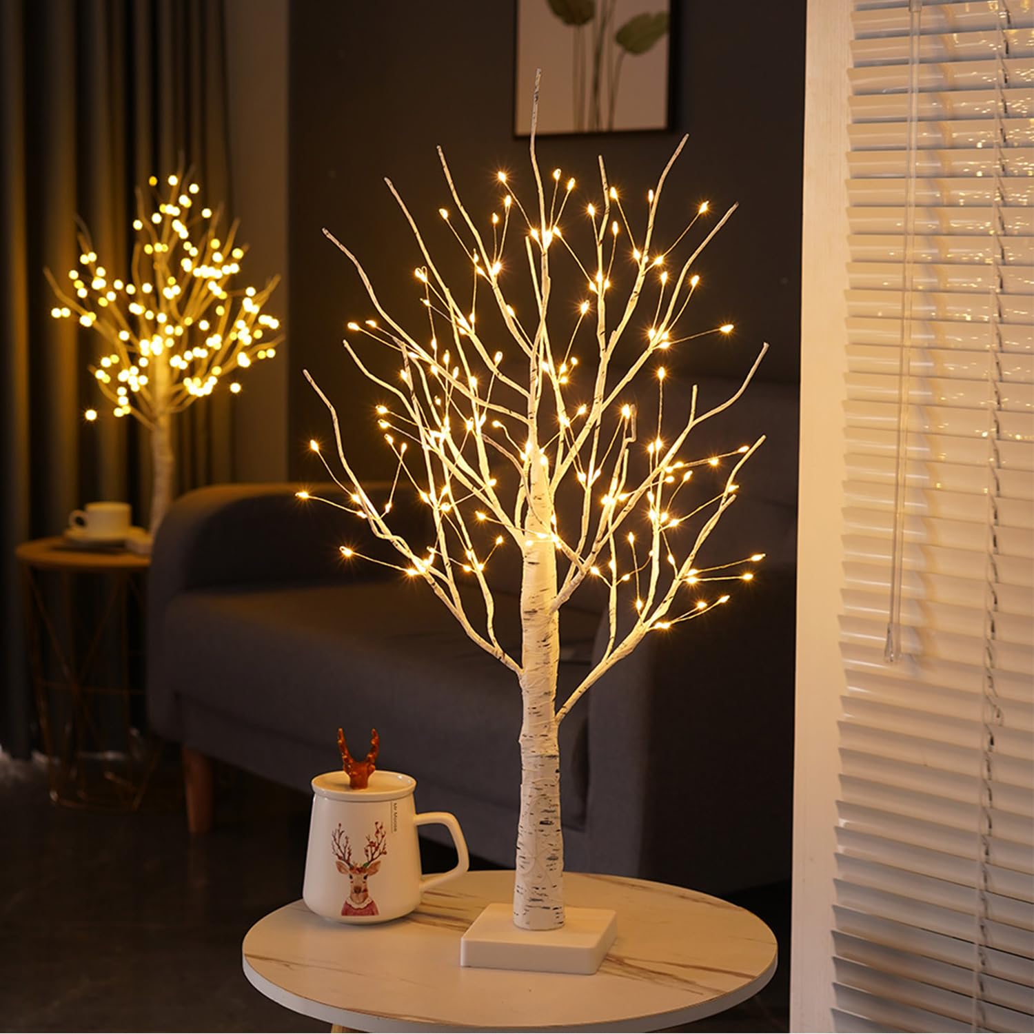 Árbol de Abedul para Interior con 144 Leds Blanco Cálido, USB Arbol Luces Ajustable Luces Ramita Funciona con Pilas Arbol de Navidad con Luces para Navidad Pascua Fiesta Decoración Interior(Abedul)