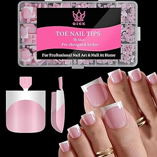 LEYKOSH 270 Stück 15 Größen Französisch Fußnägel zum Aufkleben Soft Gel Fussnägel Full Cover Pre-Shaped Press On Nails Füße Kein Feilen Erforderlich Fake Fußnägel für Home DIY Füße Design Baby Pink
