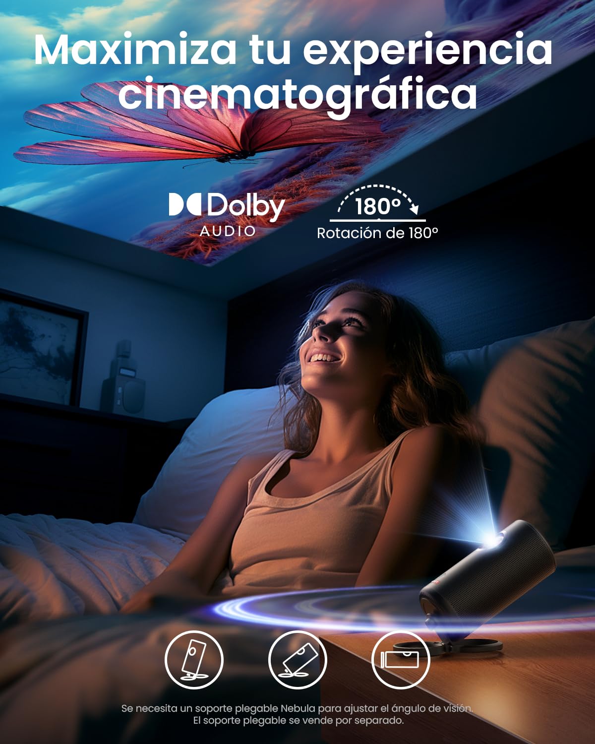 Nebula Anker Capsule 3 Laser 1080p Proyector Portatil, Smart, Wi-Fi, Mini Proyector Portátil, Dolby Digital, Enfoque automático, Imagen de 120 Pulgadas, 2,5 Horas de Tiempo de reproducción