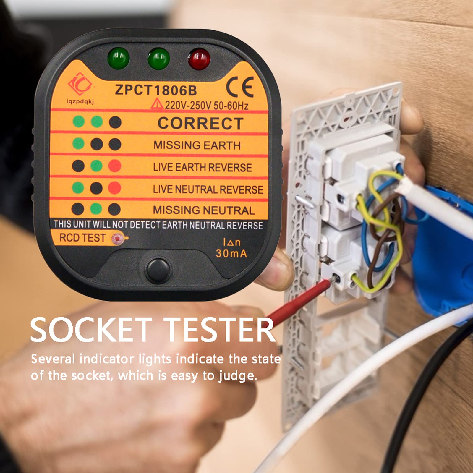 Probador De Enchufes Eléctricos, Detector De Circuito De Enchufes De Red, Herramientas para Equipos Eléctricos, Mostrar Cable Correcto, Polaridad Inversa, Caliente Abierto/Puesta a Tierra