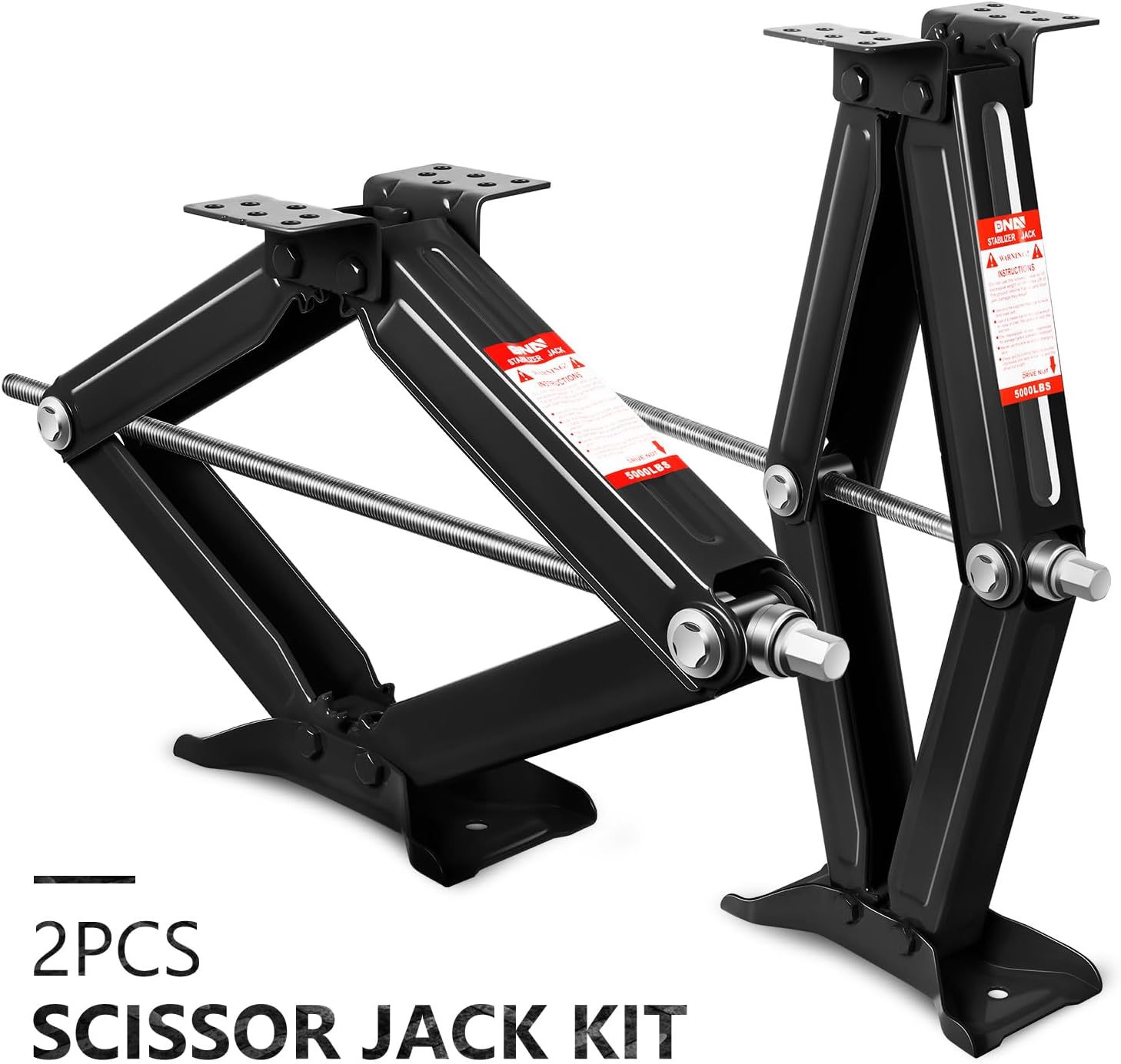 DNA MOTORING 2-Pack 5000lbs RV Trailer Stabilizer Leveling Scissor Jacks with Speed Crank Handle, 4-24" Height,Set of 2,Black,TOOLS-00330