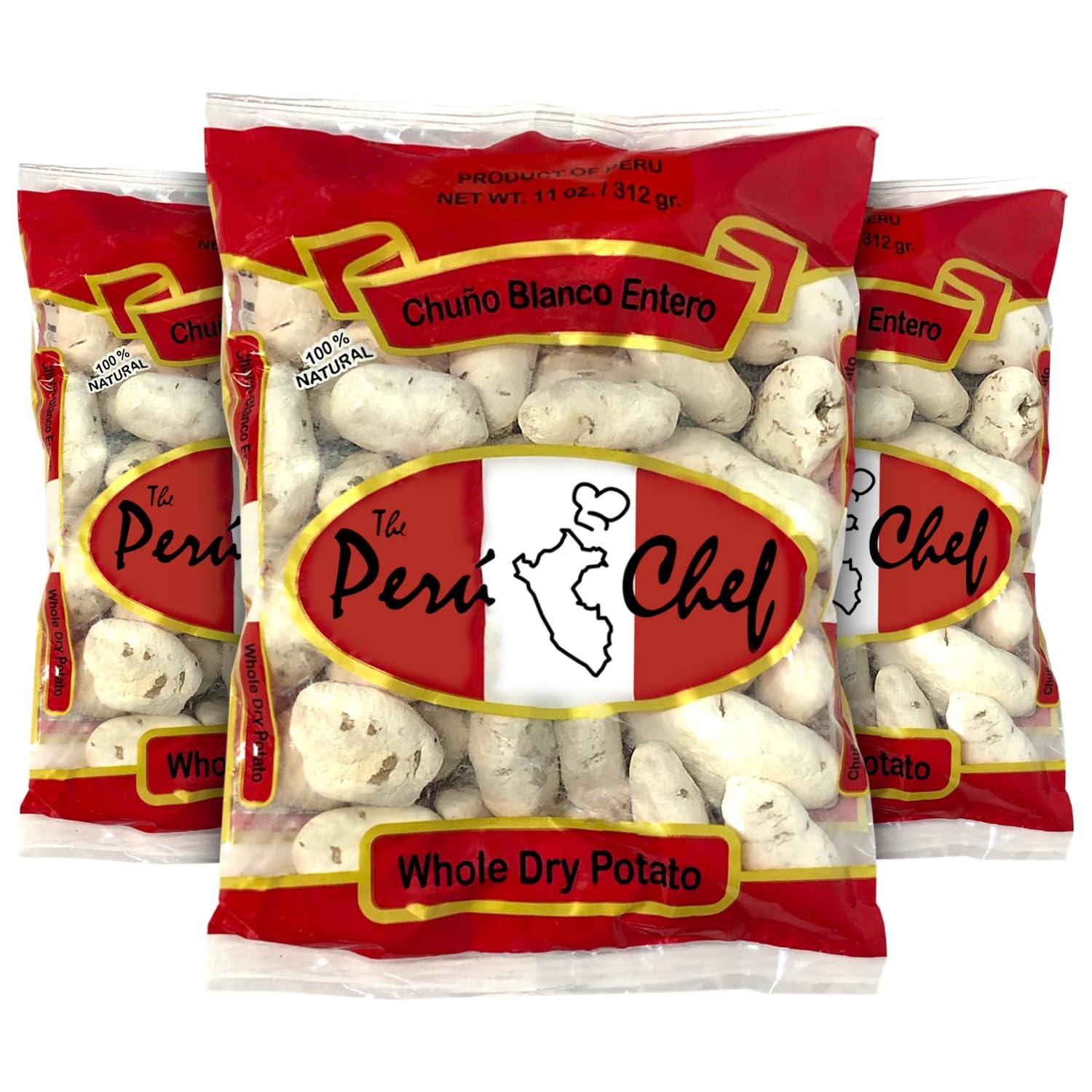 PeruChef Chuño Blanco Entero 312 gr | White Peruvian Whole Dry Potatoes 11 oz | 3 Pack