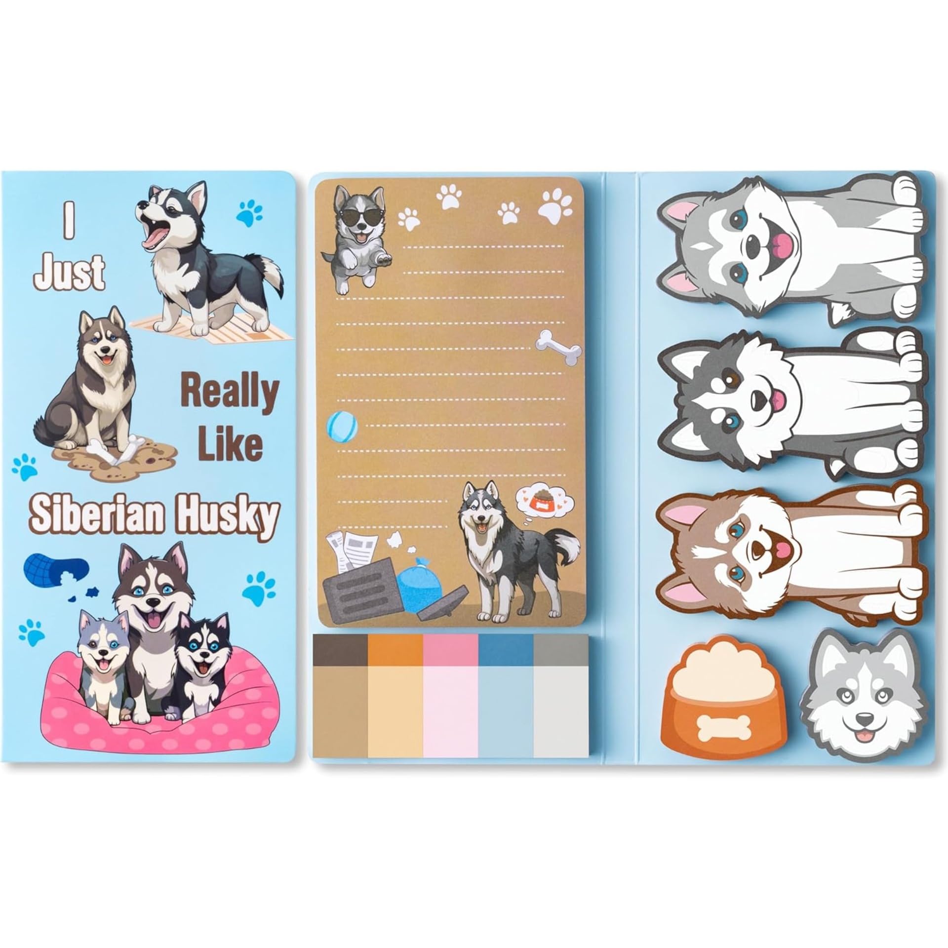 Husky Notes Set, 550 Sheets,Cute Cartoon Dog Post It Notes with 3 Point Pens, Self-Adhesive Writing Memo Pages Back to School Office Supplies