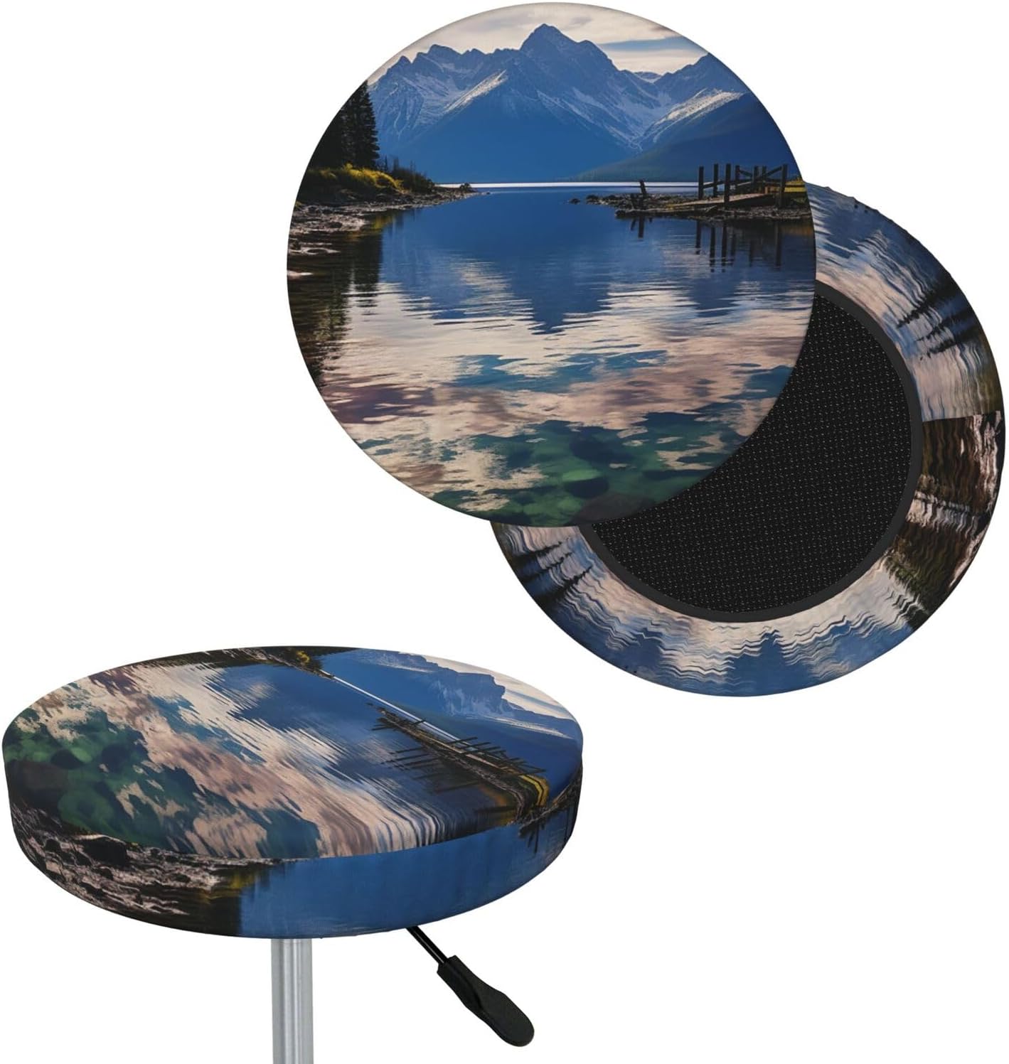Bar Stool Cover Round Elastic Stool Cushion Covers National Park Lake Bar Chair Cover Washable Stool Cushion Slipcover Stretch Stool Seat Covers for 12-14 Inch Chair
