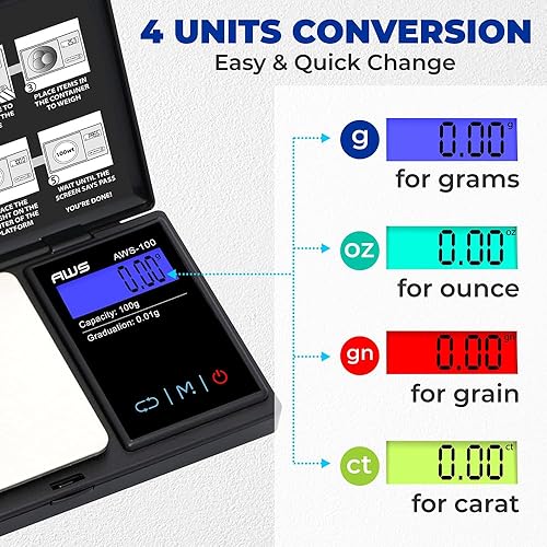 Vista 5 de American Weigh Scales 100g x 0.01g Digital Pocket Scale Precision Digital Scale LCD Display Grams Ounces, Jewelry Scale, Small Pocket Food, Negro