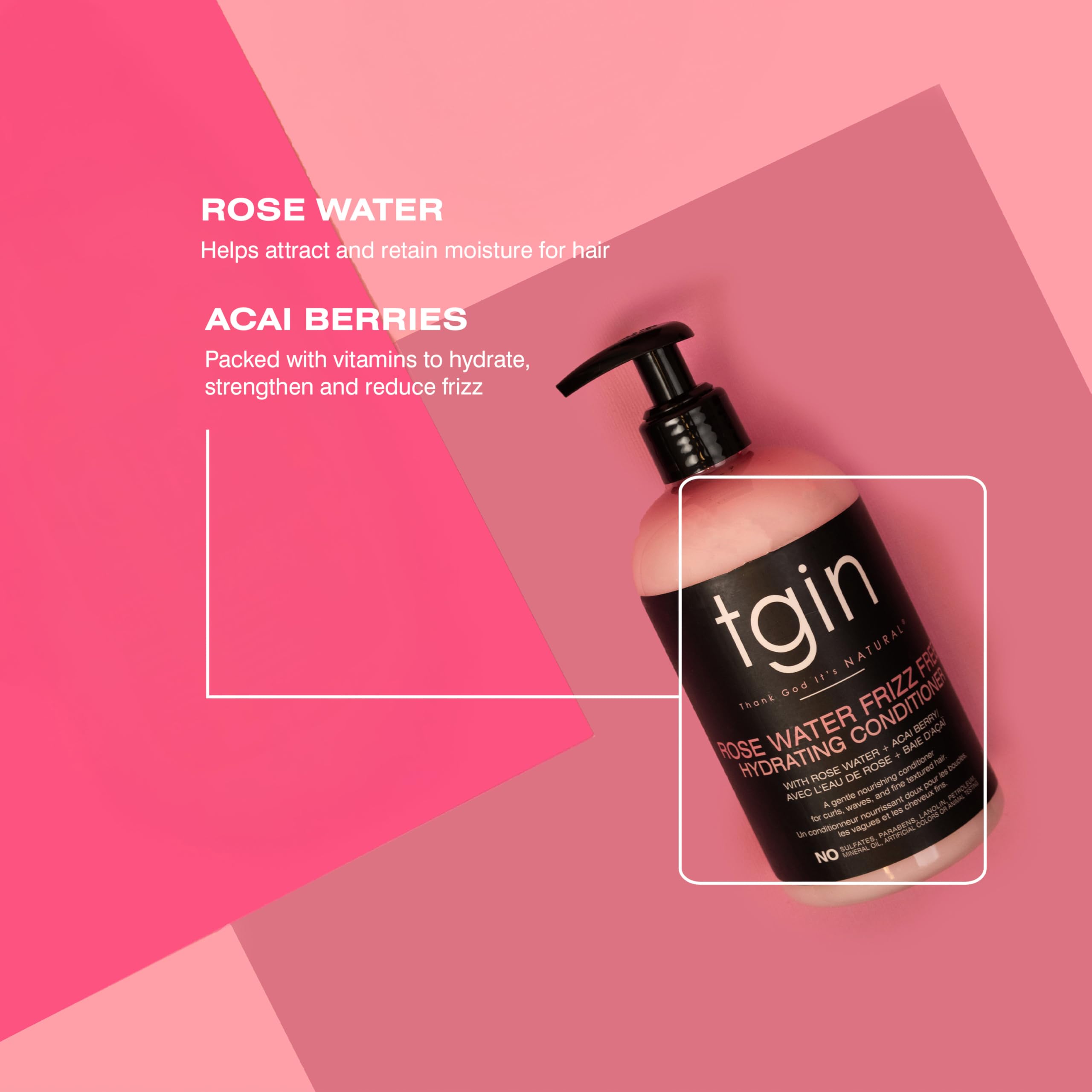 Tgin Rose Water Frizz-Free Après-shampoing hydratant pour boucles – ondulations – Idéal pour les cheveux à faible porosité – Cheveux fins