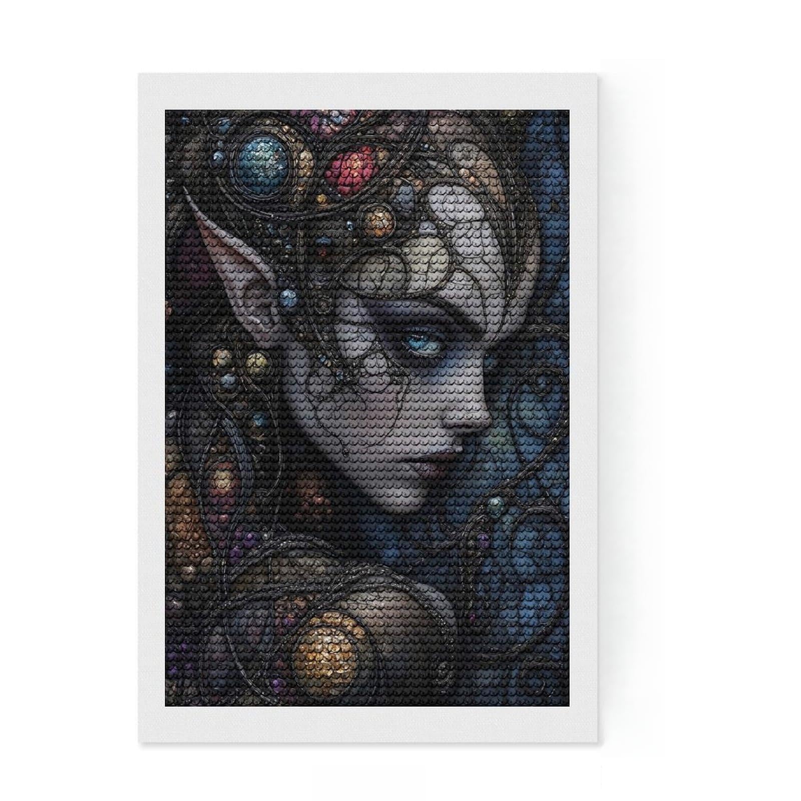 Junmoney Stained Glass Dark Elf Woman Diamond Art Kit 8"x12", Easy to Follow Symbols, Mindful Craft Activity, Bedroom Decor, Christmas Gift