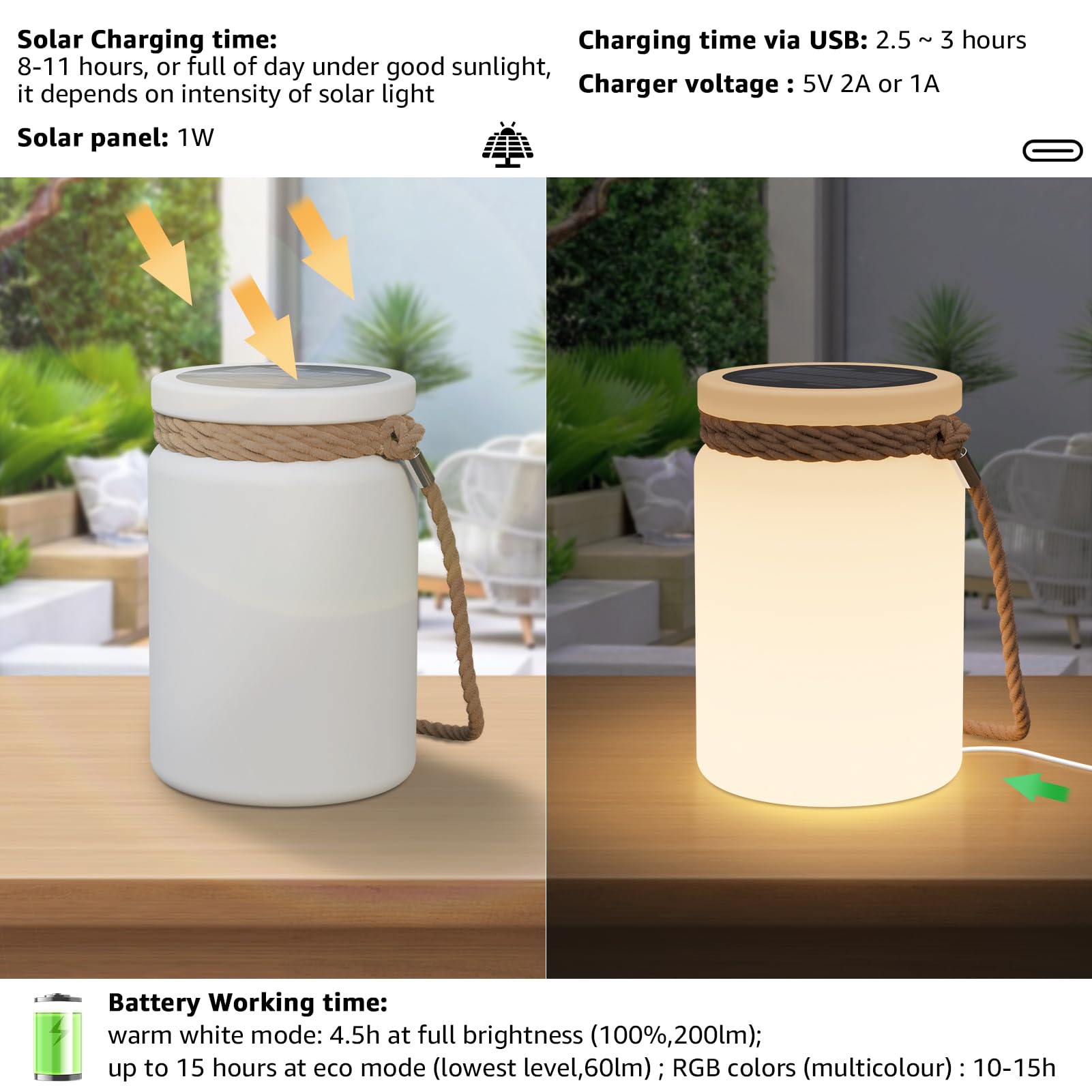 RWWR Lampe de Table Solaire LED 8 Couleurs - Lampe de Table Extérieur Sans Fil avec Télécommande - 2-en-1 Rechargeable IP44 pour Balcon Jardin Terrasse Camping​ (A)