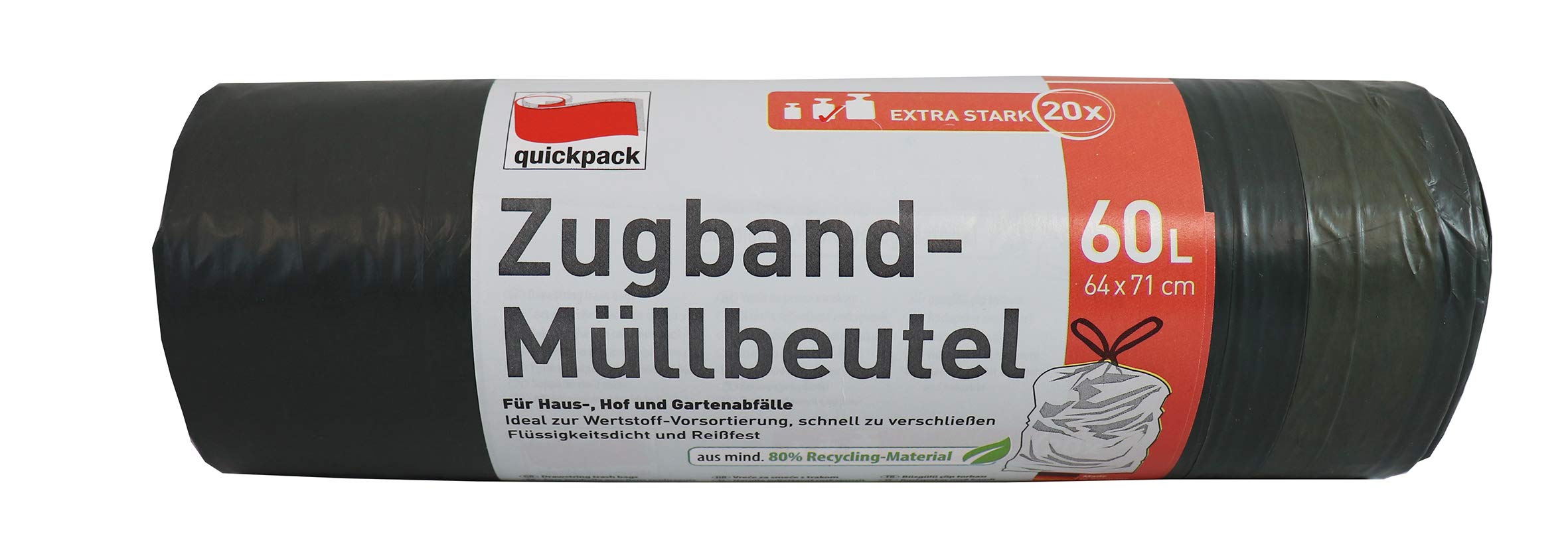 Quickpack 42378 Bin Liners LDPE Polyethylene 80% Recycled Material Green 64 x 71 cm Pack of 20