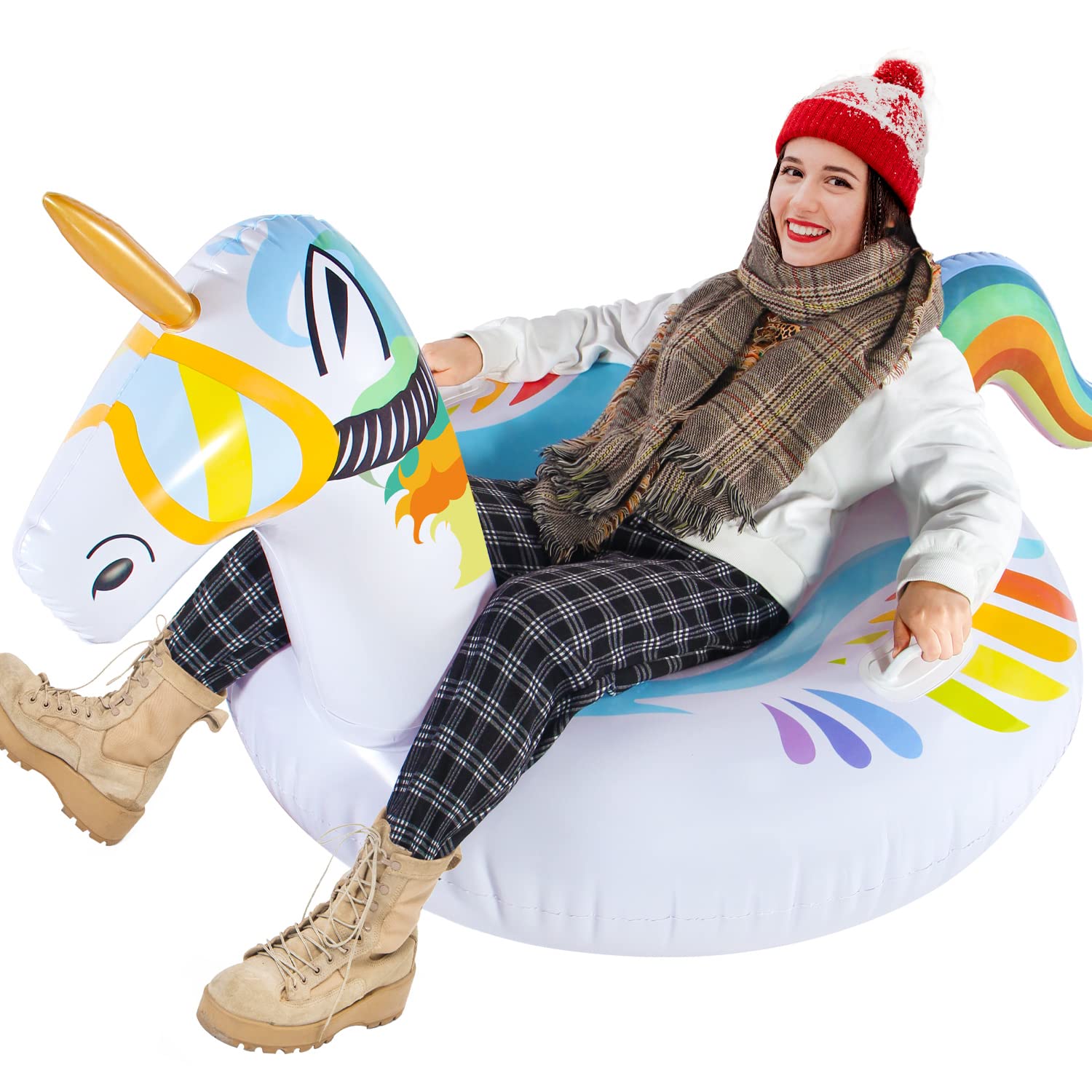 Giant Snow Tube, Inflatable sleds for Snow, Heavy Duty Unicorn Snow