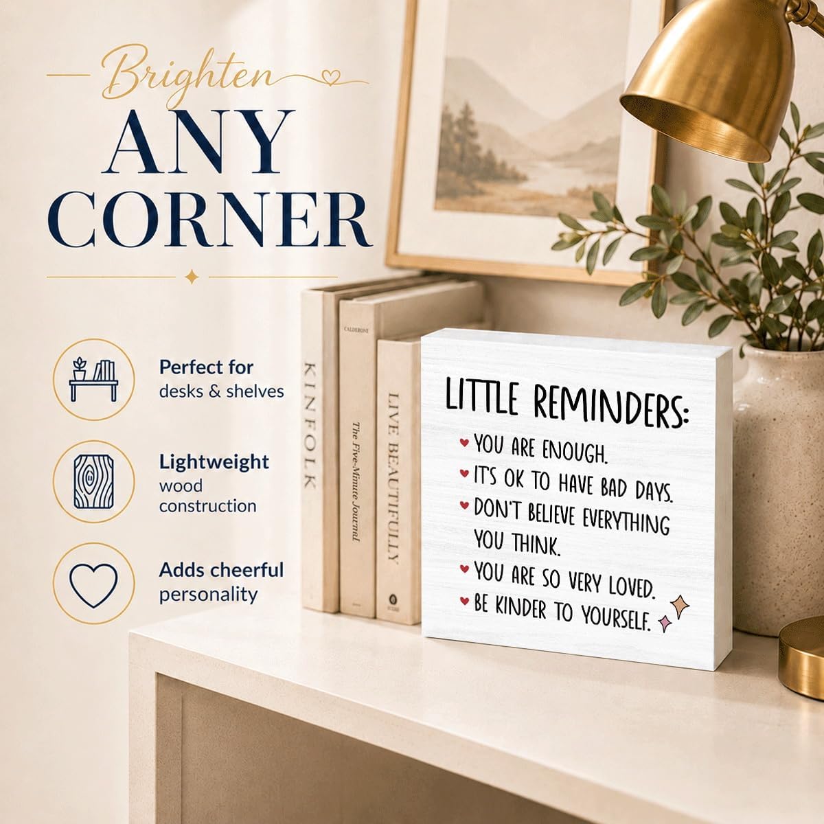 Little Reminders Wood Box Sign, Self Love Gift and Dorm Desk Decor image 3
