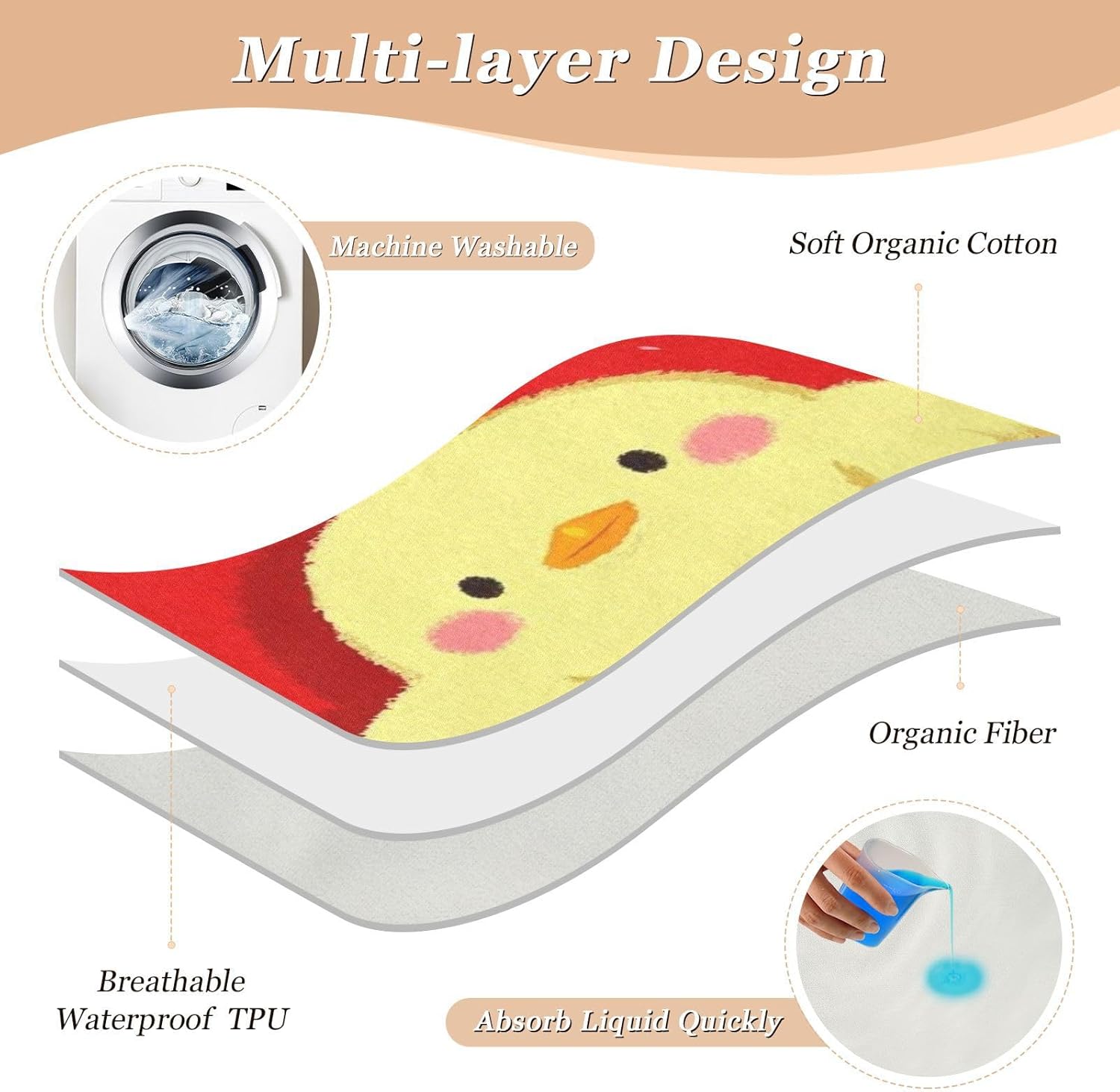 Funny Cartoon Heart Animal Chicken Extra Large Resuable Training Pee Pads for Kids Waterproof Washable Underpads Wetting Cover Skin-Friendly Travel Mattress for Kids Adults Pets , 52" L x 34" W