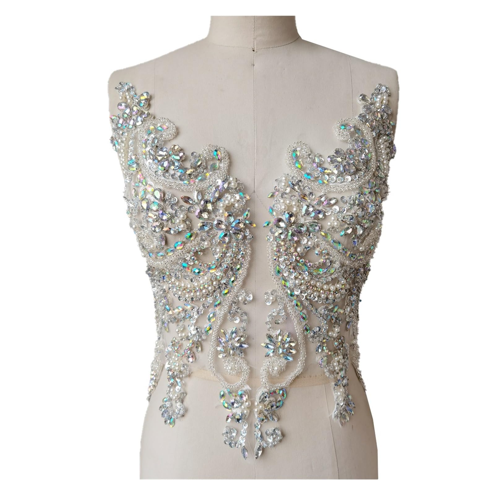 Apliques de encaje con bordado de abalorios Apliques de encaje diamantes imitación hechos a mano, cuentas cosidas a, parches recorte lentejuelas for accesorios ropa vestido(Color 8)