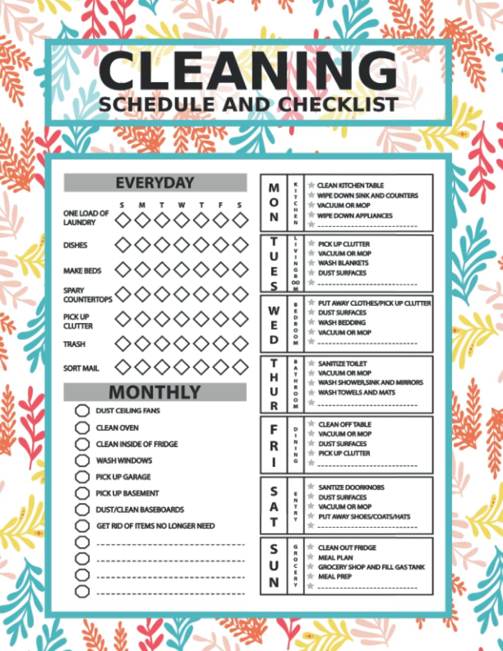 Cleaning Schedule and Checklist: Daily Weekly and Monthly Cleaning Schedule and Log Book to Plan out Household Chores with Checklists, Home Organizer Journal Gift for Busy Women.