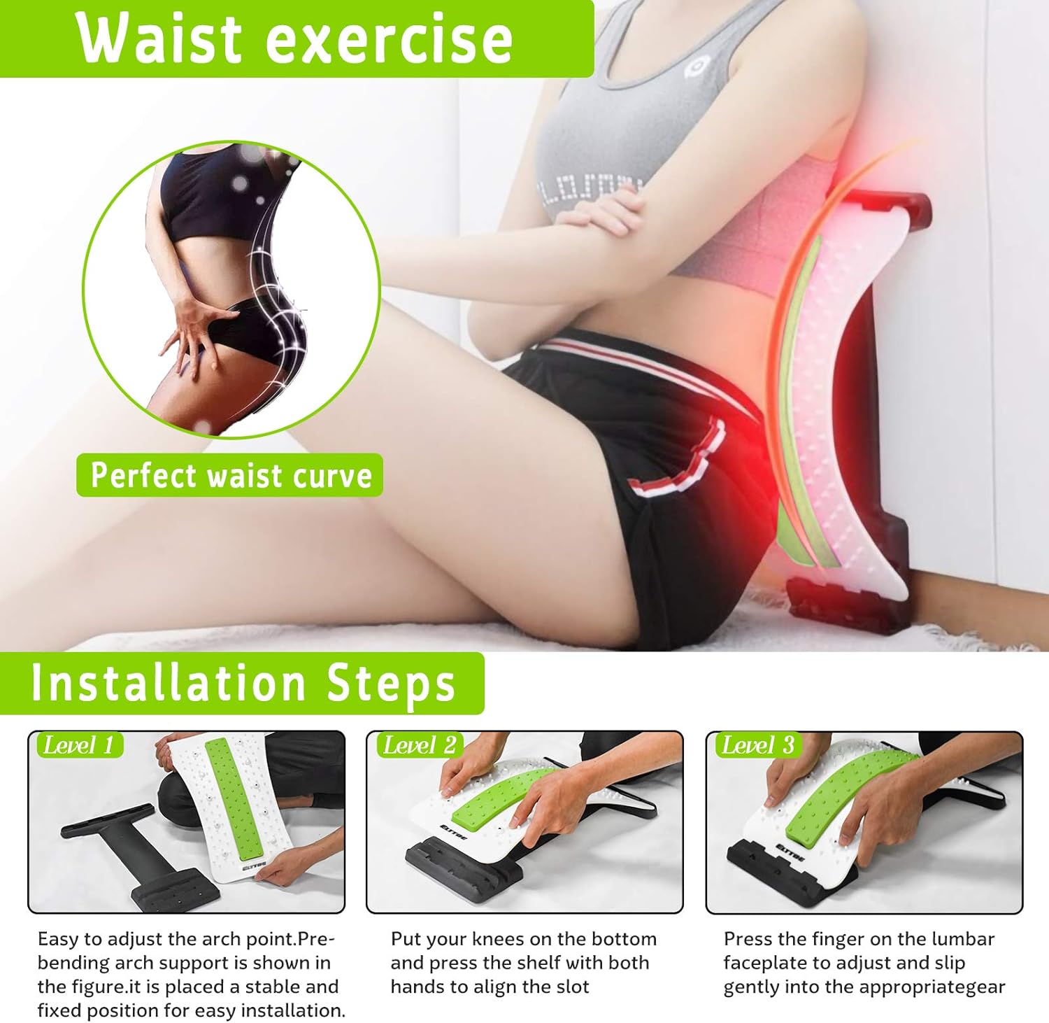 Up To 40% OFF ELLTOE Back Stretcher for Pain Relief, Lower Spine Deck Back Stretcher with Magnetic Point Massage, Adjustable Multi-Level Lumbar Support Devices for Herniated Disc, Sciatica, Scoliosis