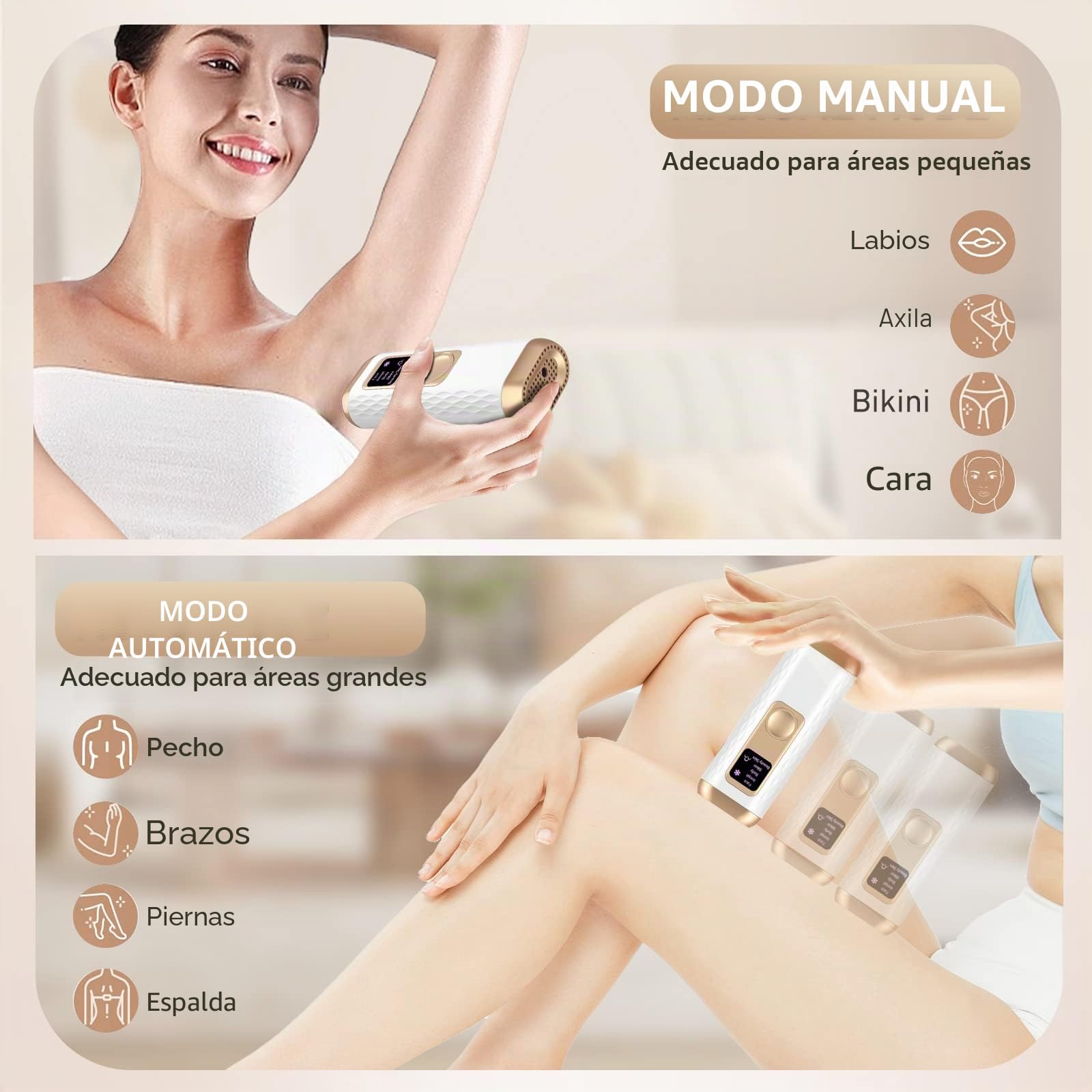 Depiladora de Luz Pulsada IPL, con Función de Enfriamiento, 999,900 Flashes 5 Niveles de Energía y 2 Funciones, Para Mujeres y Hombres, Cuerpo y Cara Bikini Piernas Axilas