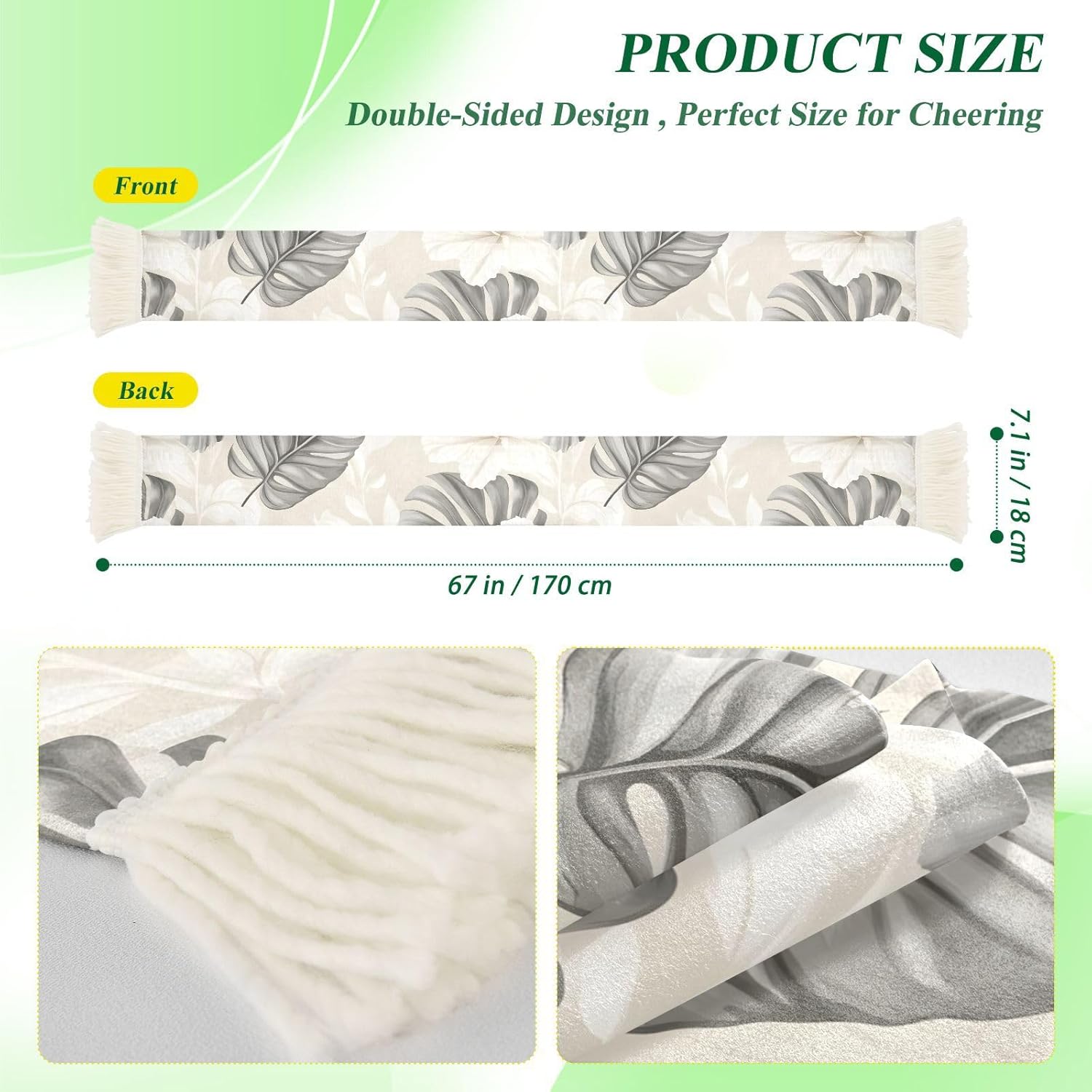CHIFIGNO Butterfly Tropical Gray Beige Sports Fan Scarf Towel, Soft Polyester Rally Towel for Soccer Game Cheering, Quick Dry with Fringe Ends