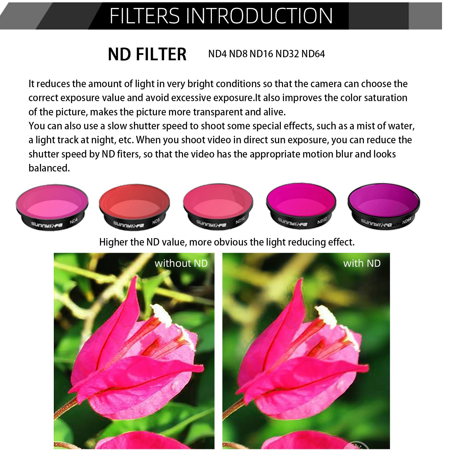 JXE Set di 6 filtri per lenti (CPL+ND4+ND8+ND16+ND32+ND64) Obiettivo per fotocamera compatibile con accessori drone DJI FPV, filtri riduttori della luce del polarizzatore