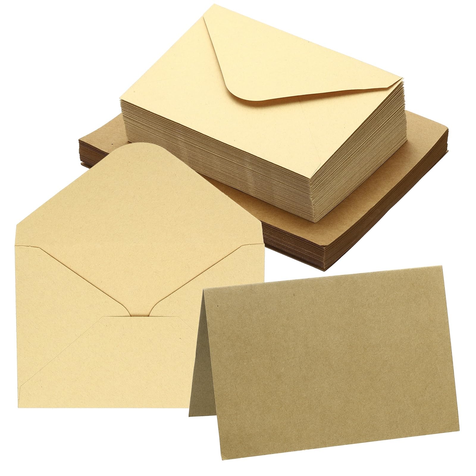 PATIKIL 10x15cm Blank Greeting Cards and Envelopes, 50Sets Half Fold Note Cards and Envelopes Folded Right Angles Cardstock Greeting Card for DIY Wedding Birthday Party Invitations, Brown