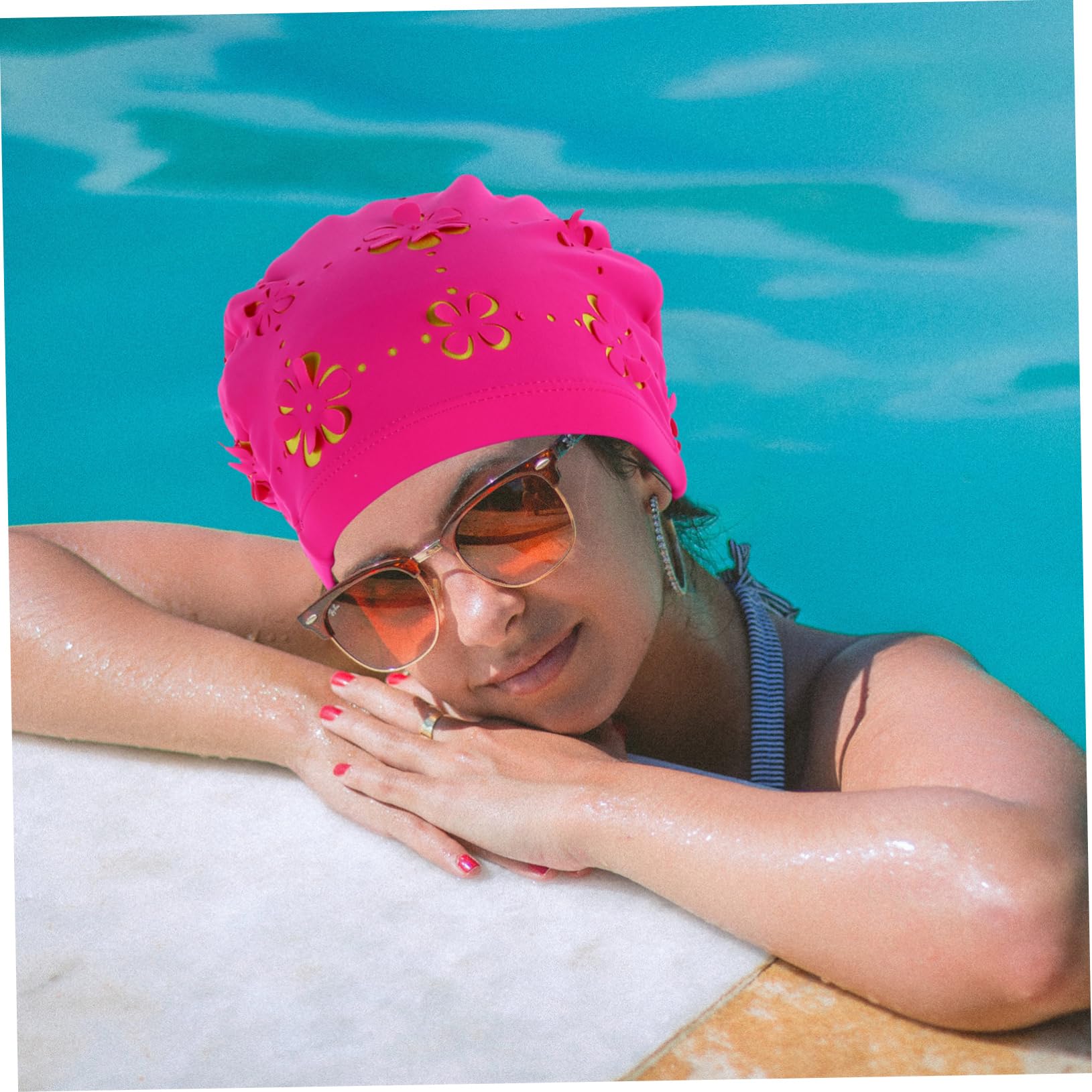 Sosoport 3piezas Gorro De Natación Protección para Oídos Diseño De Flores para Mujeres Resistente Al Agua para Piscina y Actividades Acuáticas