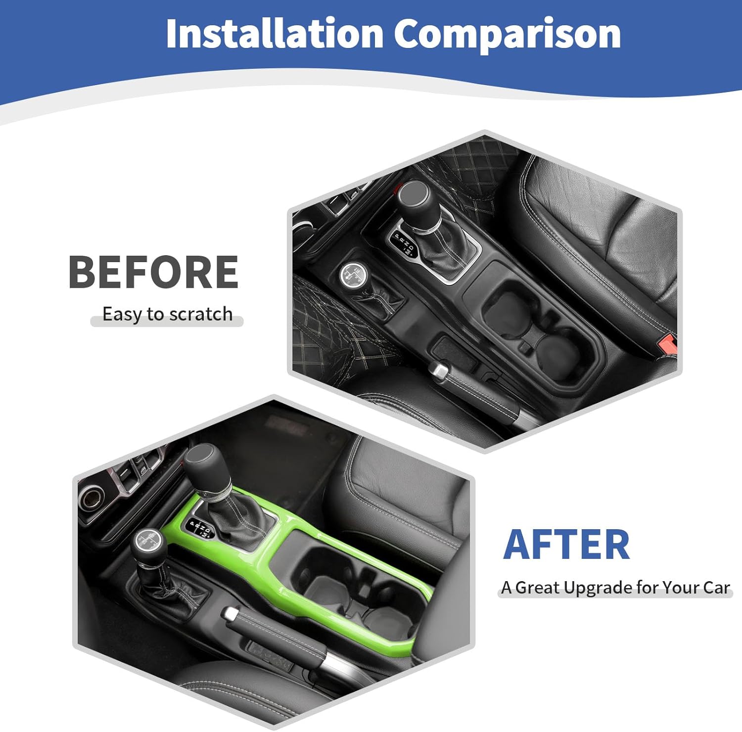 RT-TCZ for Jeep JL Gear Shift Cup Holder Panel Trim Cover for Jeep Wrangler JL JLU 2018 up for Gladiator JT 2020 up Green Interior Accessories