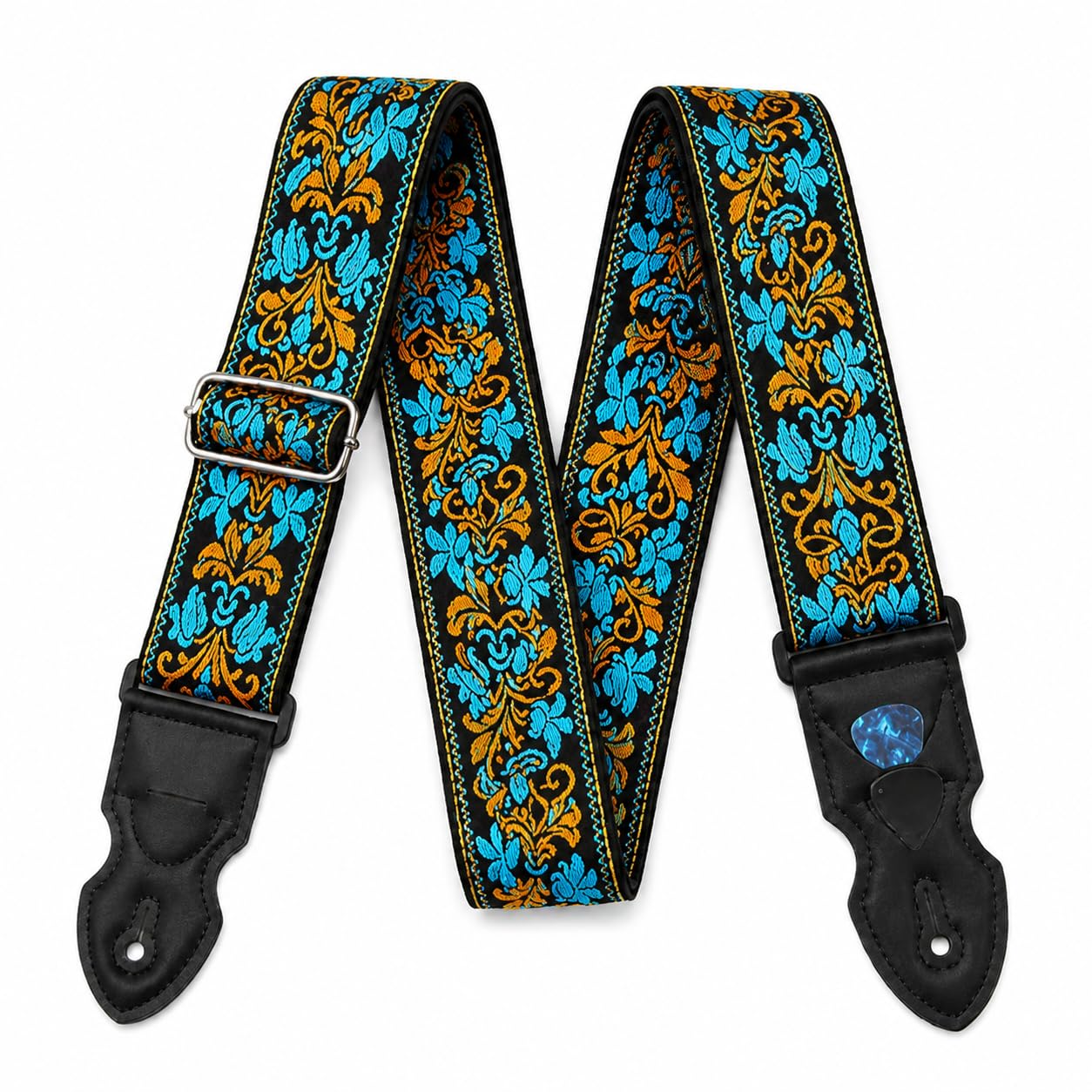 Satmarhz Guitar Strap, Wide Embroidered Adjustable Strap for Acoustic and Electric Guitar, Bass Belt with Pick Slot, Faux Leather Ends, Vintage Boho Accessories Gift for Guitarist-image-37