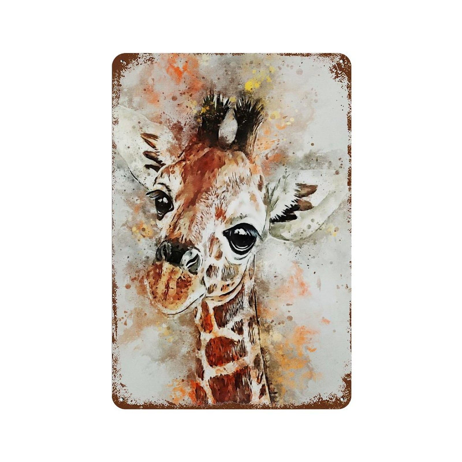 Vintage Rust Metal Sign with Giraffe Watercolor Design 11.8"x7.9", for Shed, Workshop And Garage Wall Decor, Retro Wall Decor