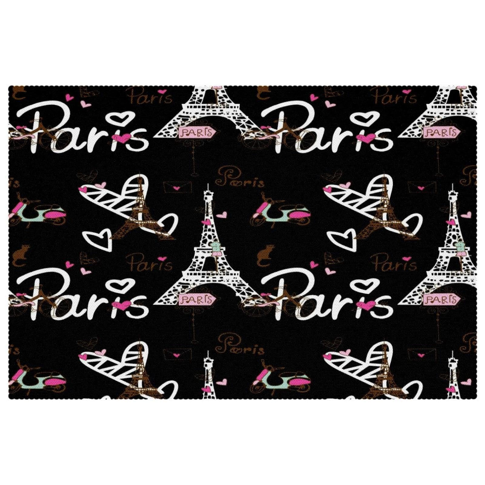 Set de table tour Eiffel et vélo antidérapant lot de 6 pièces 30x45 cm